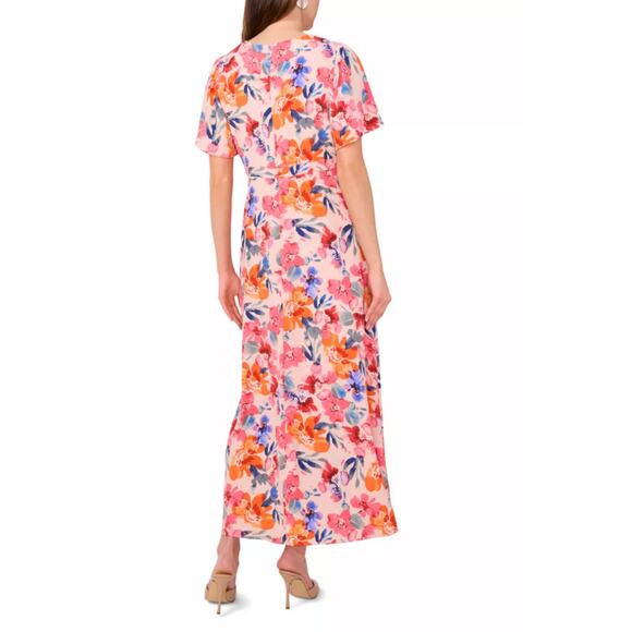 NWT MSK Flutter Sleeve V-Neck Multi Floral Print Chiffon Dress Womens Size Small - Picture 2 of 16